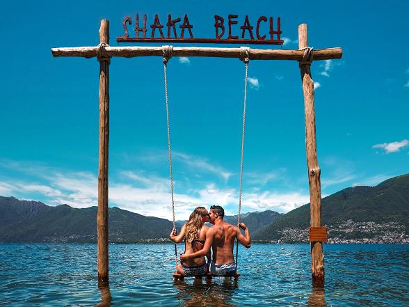 Shaka Beach -  Public Beach of Vira Gambarogno.